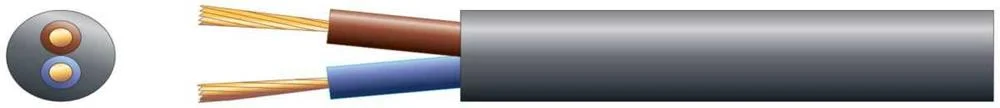 2 core round mains PVC, 2 x 24/0.2mm, 6A, 6.35mm&Atilde;.