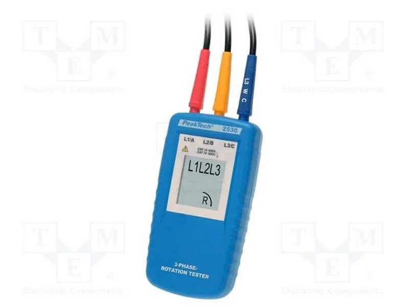 Verificador: sequ&ecirc;ncia das fases, LCD, 40&divide;600VAC,.