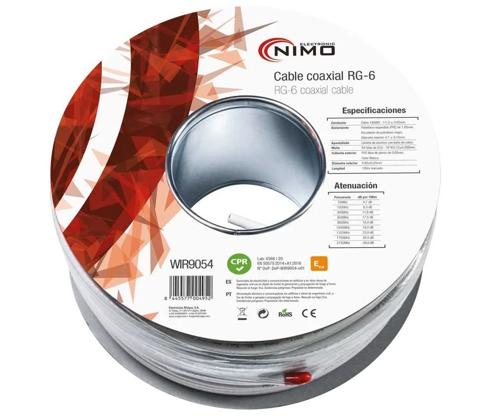 Rollo de Cable Coaxial de Antena Blanco 6,8mm 100m