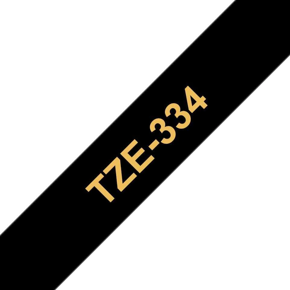 Fita Laminada Compat&iacute;vel Brother Tze-334 - 12mm X 8 Metros Dourado / Preto