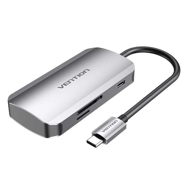 Usb-C To 3x Usb3.0 Docking Station, Sd, Tf, Pd 0.15m Vention Tnhhb, Gray