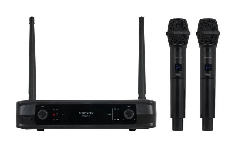 Microfone Duplo Sem Fios de M&atilde;o Uhf