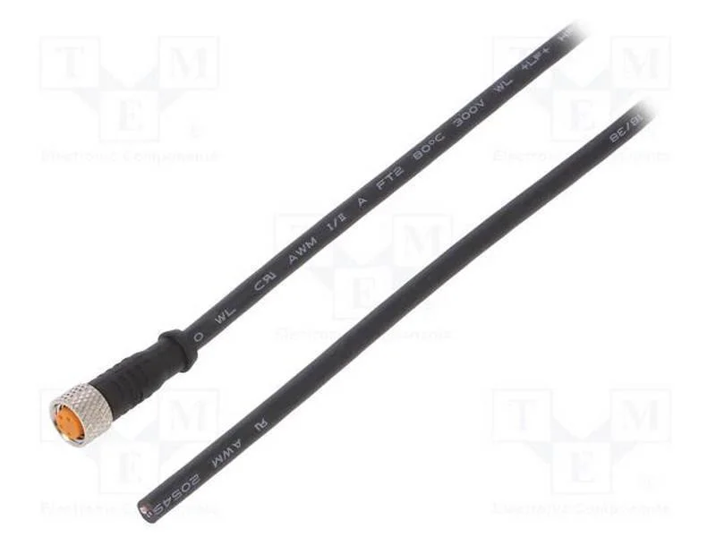 Cabo de Conex&atilde;o, M8, Pin: 4, Simples, 5m, Ficha, 50vac, 4a, -25&divide;80c