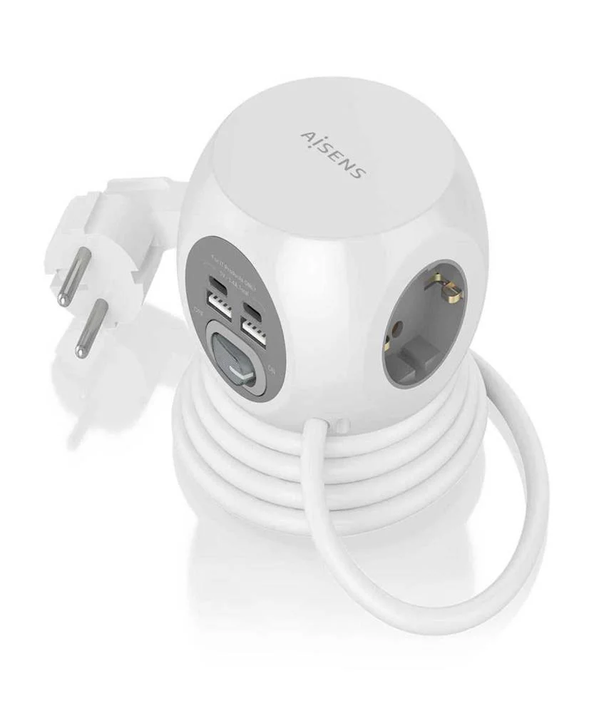 Extens&atilde;o Tripla + 2x Usb-C e 2x Usb-A 1,4mts - Aisens