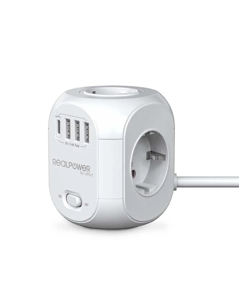 Realpower Steckdosenw&uuml;rfel Powerbox 431 + 3xusb-A / 1xusb-C
