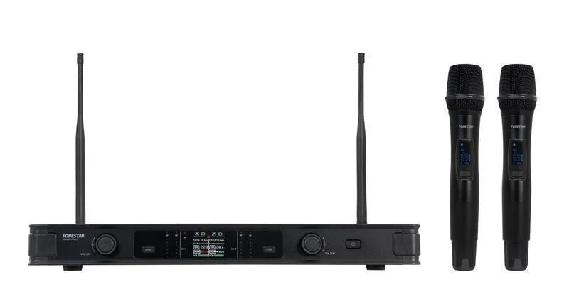 Central 2x Microfones M&atilde;o e Lapela S/ Fios Handheld + Bodypack Uhf Id Pilot e Diversity - Fonestar