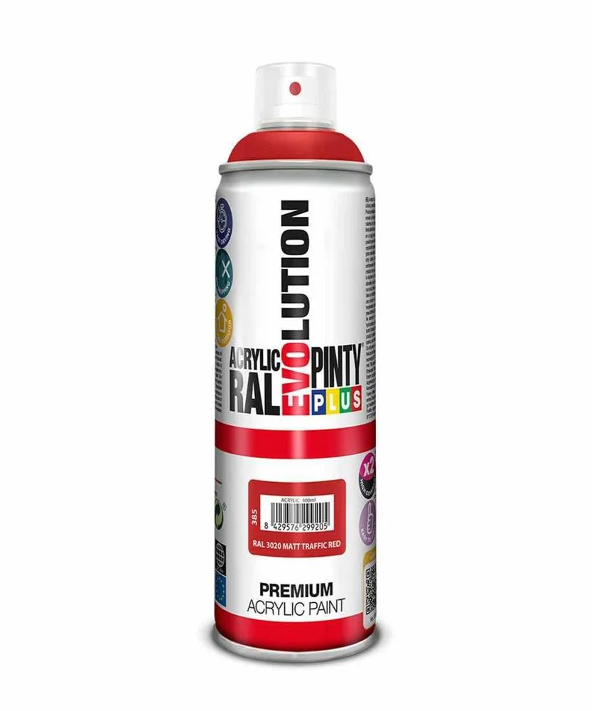 Tinta em Spray Pintyplus Evolution Ral 3020 Traffic Red 400 Ml Mate 