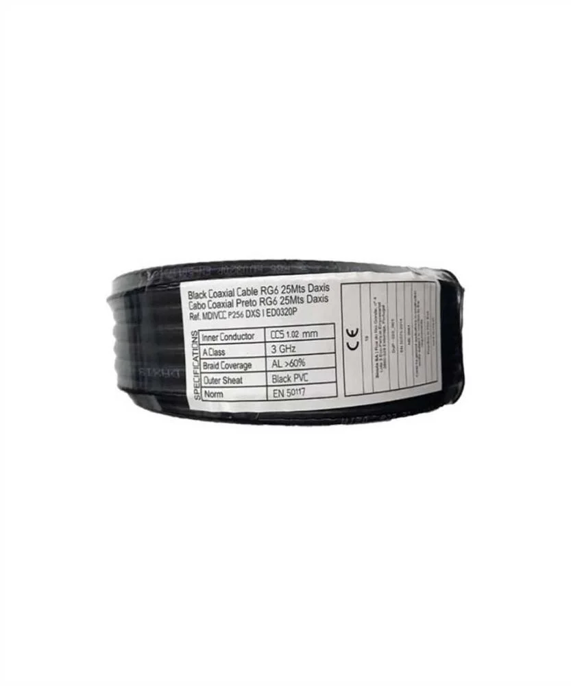Cabo coaxial RG 6 Preto 25 metros Daxis