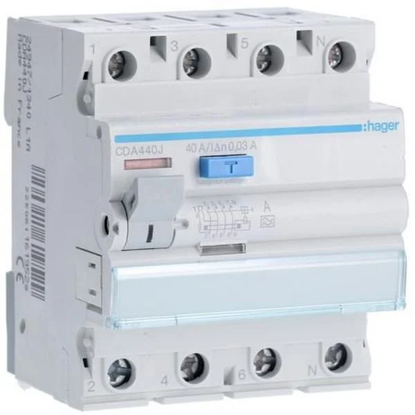 Interruptor de corrente diferencial; Inom: 40A; Polos: 3+N; IP20
