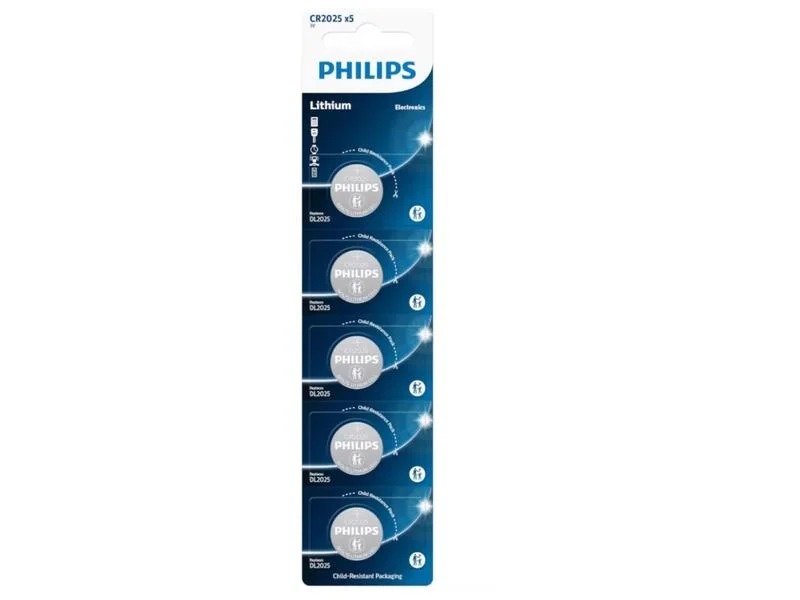 Pack de 5 Pilas de Bot&oacute;n Philips Cr2025p5/01b Lit.