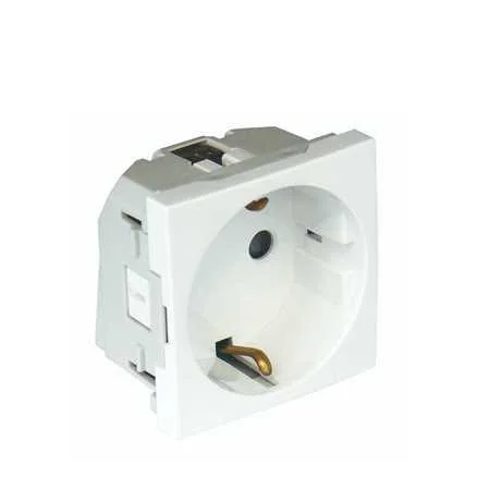 Tomada Schuko com Obturador - 2 M&oacute;dulos Branco 45.