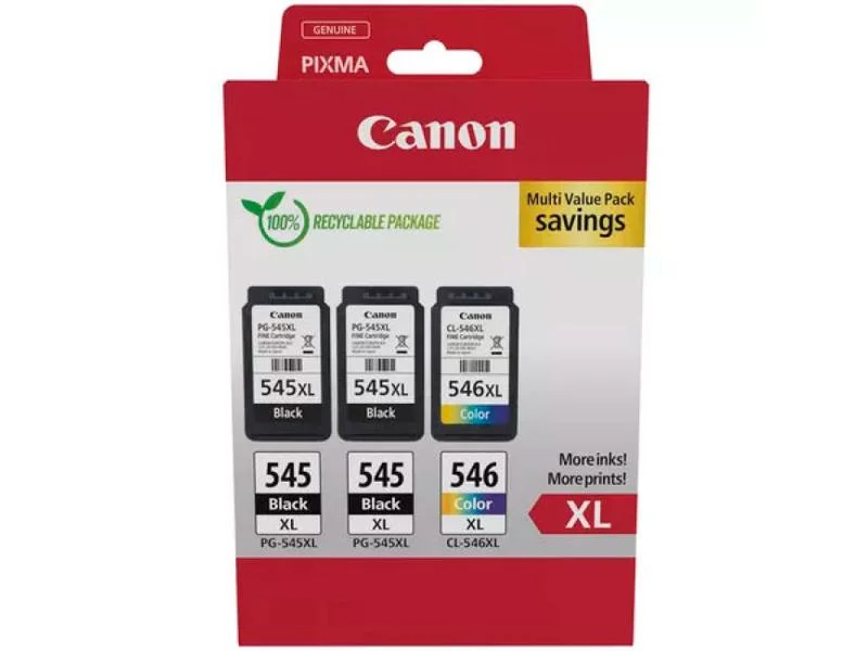 Conjunto 3 Tinteiros Canon 2x PG-545XL + CL-546XL