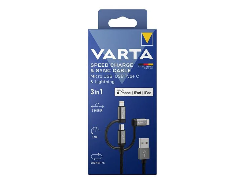 Cabo 3 em 1 Usb a Lighting - Micro Usb - Tipo C V.