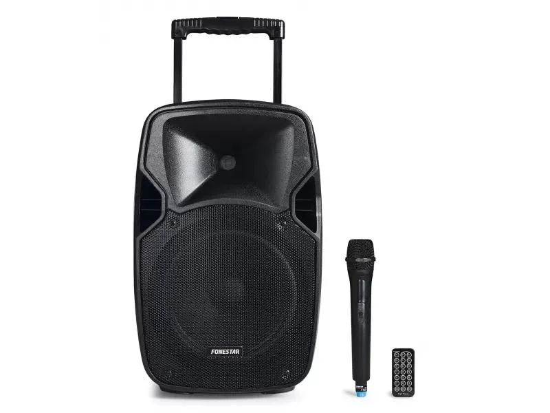 Coluna port&aacute;til 10". 100 W m&aacute;x., 20 W RMS. 1 micr.