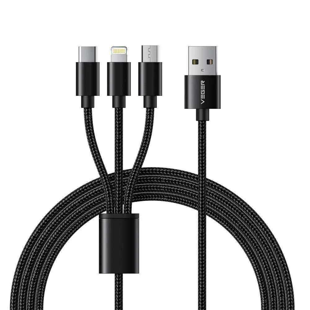 <p><strong>usb Charging Cable With Three Ends &Ndash; Veger V303 For Usb-C, Lightning, Micro Usb. Su