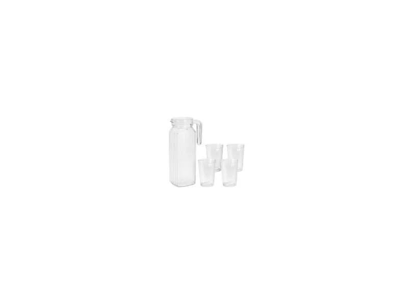 Jogo dejarro com 4 copos de vidro transparente, de 200 ml, jarro de vidro com tampa pl&aacute;stica 1100 ml