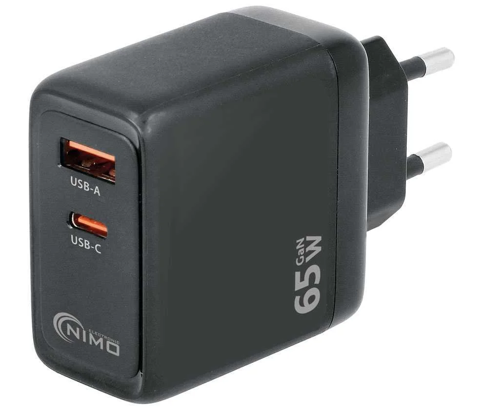 Cargador R&aacute;pido Usb Tipo-C + Usb-A Pd 65w Gan