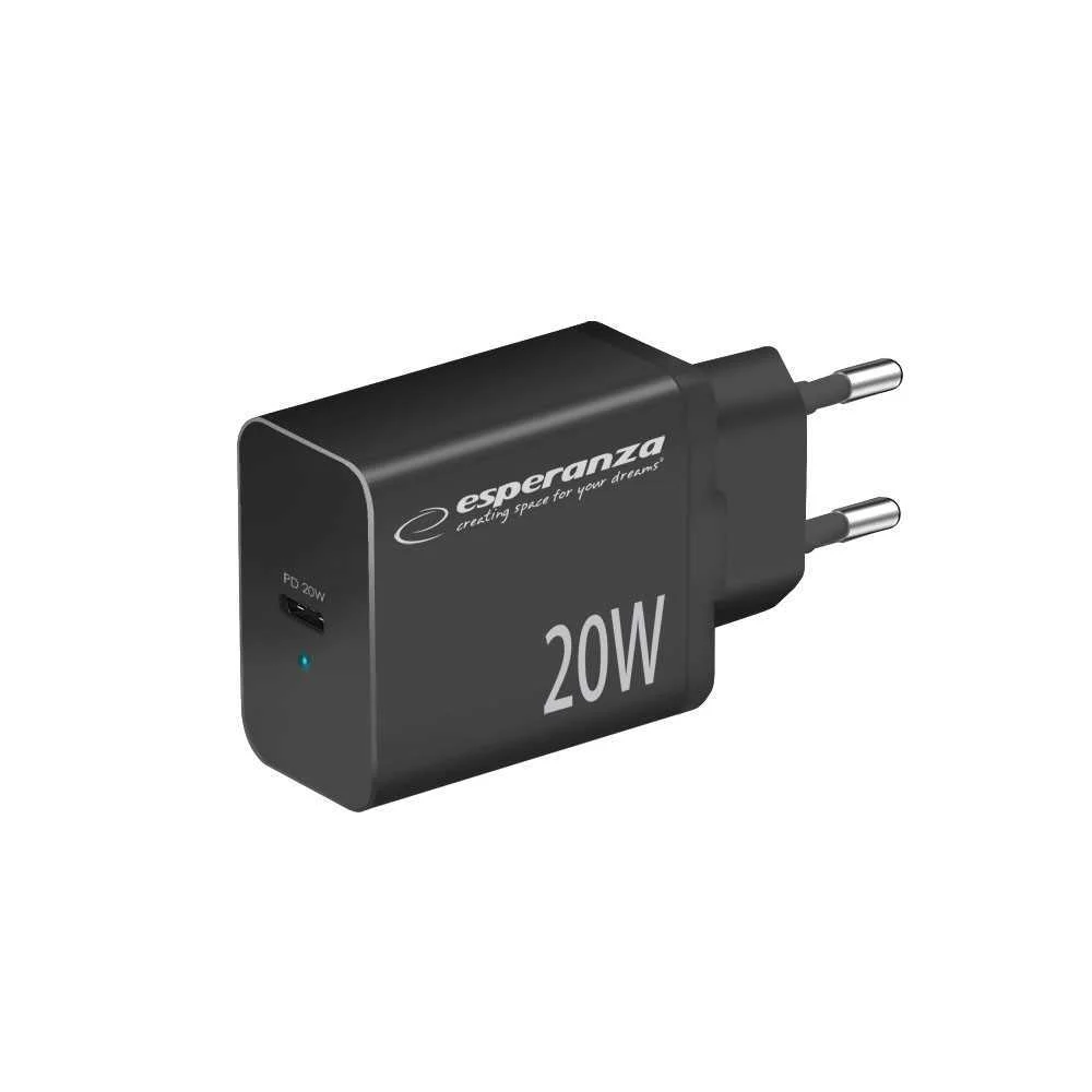 Carregador r&aacute;pido Esperanza 20w Usb-C Pd Preto