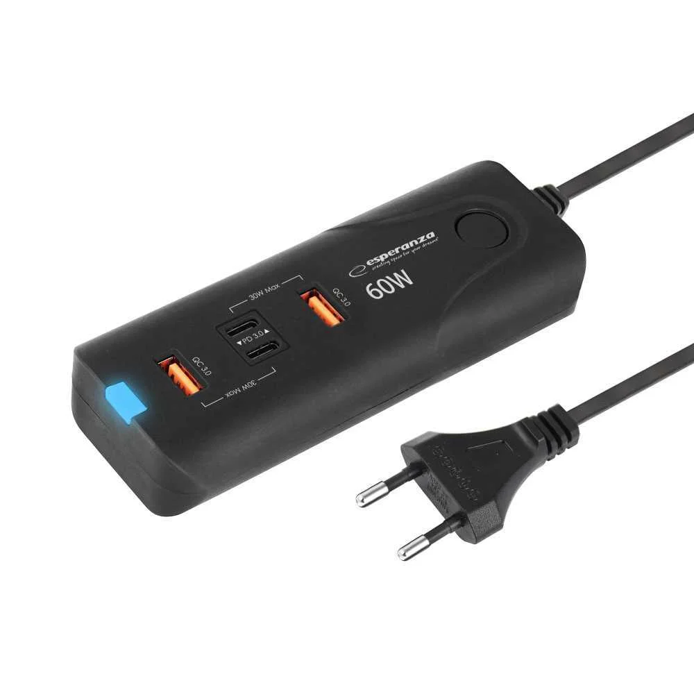 Esperanza Quick Power Charger 60w 2x Usb-C Pd 30w / 2x Usb-A Qc 3.0 18w