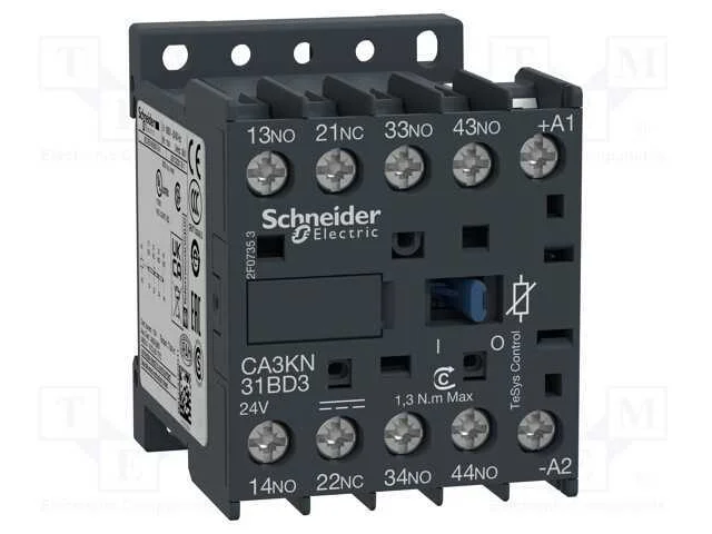 Contator: 4-de polo, NC + NO x3, 24VDC, 10A, TeSy.