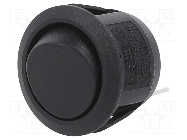 ROCKER, SPST, Pos: 2, OFF-(ON), 10A/250VAC, preto.