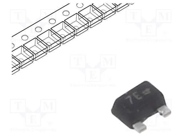 Trans&iacute;stor: PNP, bipolar, BRT, 50V, 0,1A, 0,26W, .