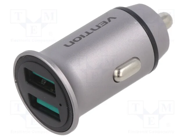 Alimentador de Autom&oacute;vel, Usb a Tomada X2, Inom: 3,4a, Cinzenta