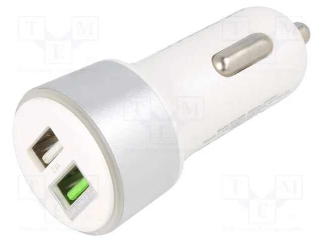 Alimentador de autom&oacute;vel, USB A tomada x2, branca.