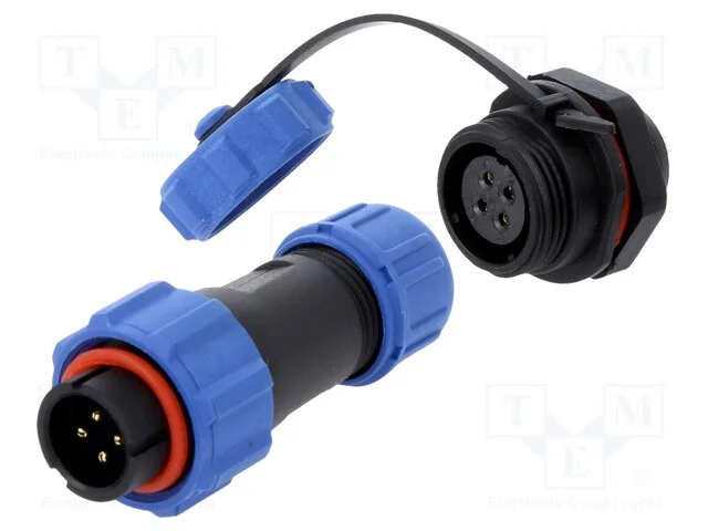 Conector: redondos, macho + f&ecirc;mea, PIN: 4, 5A, IP.