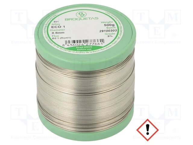 Arame de solda, Sn99,3Cu0,7, 0,8mm, 0,5kg, sem ch.