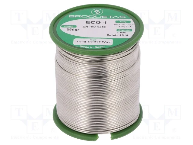 Arame de solda, Sn99,3Cu0,7, 1mm, 250g, sem chumb.