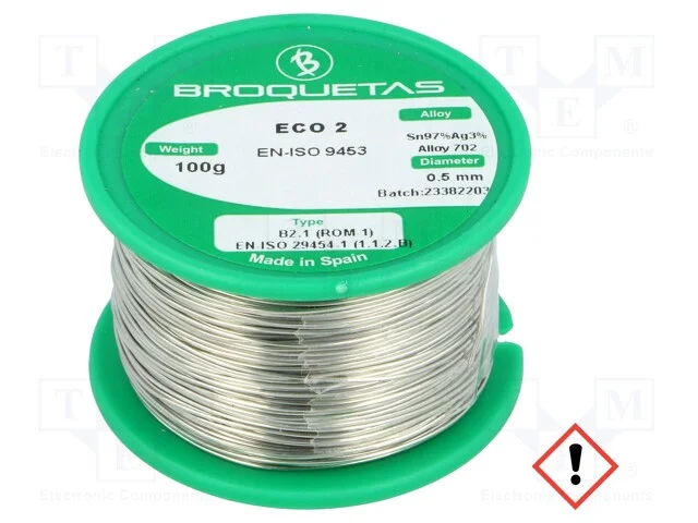 Arame de Solda, Sn97ag3, 0,5mm, 100g, Sem Chumbo, Bobina, 221c