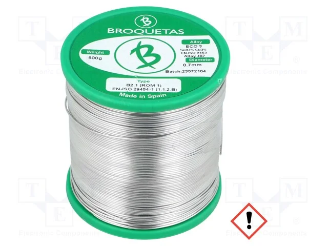 Arame de solda, Sn97Cu3, 0,7mm, 500g, sem chumbo,.