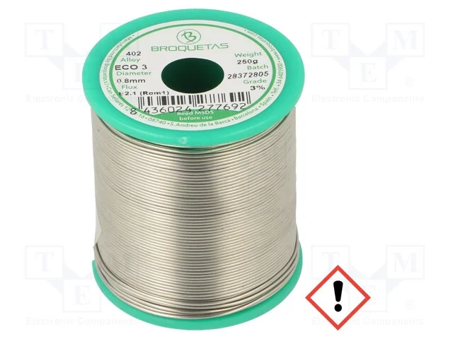 Arame de solda, Sn97Cu3, 0,8mm, 250g, sem chumbo,.