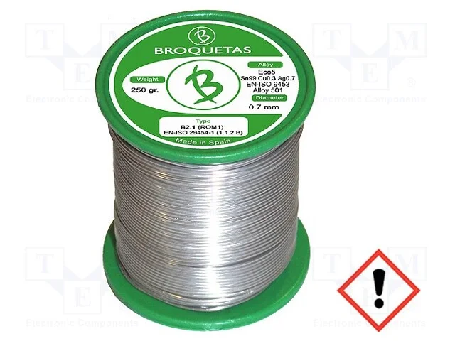 Arame de Solda, Sn99ag0,3cu0,7, 0,7mm, 0,25kg, Sem Chumbo, Bobina