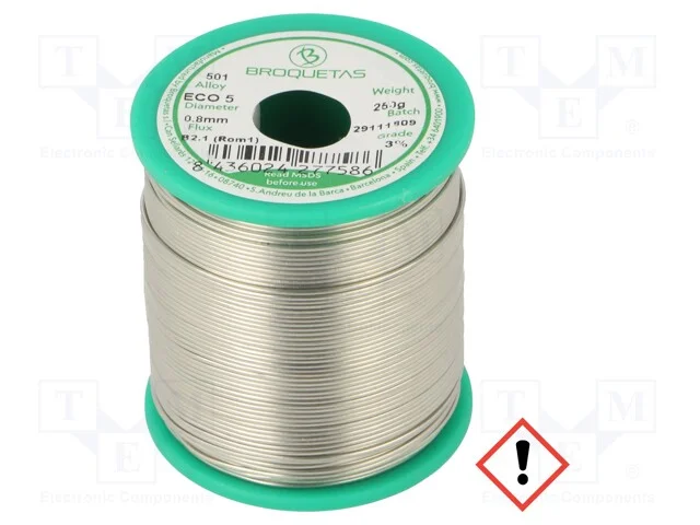 Arame de Solda, Sn99ag0,3cu0,7, 0,8mm, 0,25kg, Sem Chumbo, Bobina