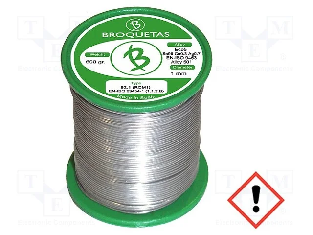 Arame de Solda, Sn99ag0,3cu0,7, 1mm, 0,5kg, Sem Chumbo, Bobina