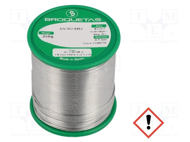 Arame de solda, Sn96Ag4, 0,7mm, 250g, sem chumbo,.