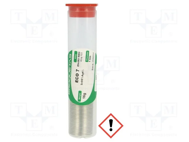 Arame de Solda, Sn96ag4, 1mm, 16g, Sem Chumbo, Frasco, 221c