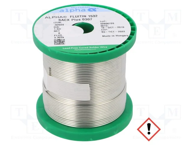 Arame de Solda, Sn99ag0,3cu0,7, 1,5mm, 500g, Sem Chumbo, Bobina