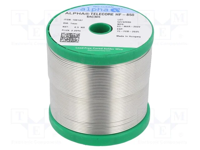 Arame de Solda, Sn96,5ag3cu0,5, 1mm, 500g, Sem Chumbo, Bobina