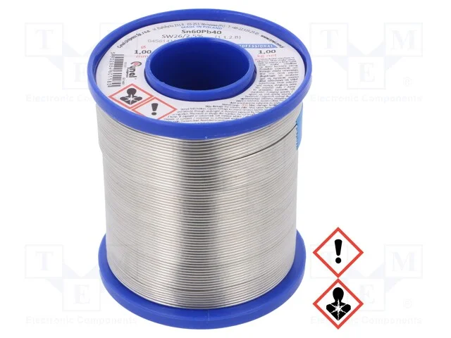 Estanho; com chumbo; Sn60Pb40; 1mm; 1000g; bobina; 190&deg;C; 2,5%