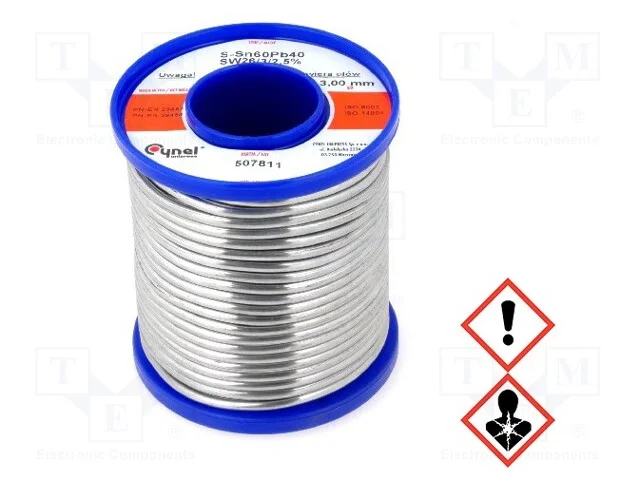 Arame de solda, Sn60Pb40, 3mm, 0,5kg, com chumbo,.