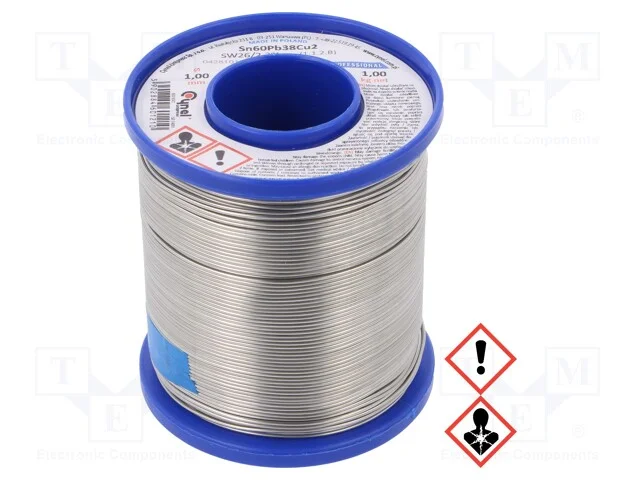 Arame de solda, Sn60Pb38Cu2, 1mm, 1kg, com chumbo.
