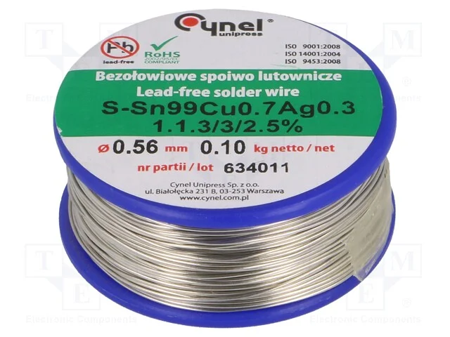 Arame de Solda, Sn99ag0,3cu0,7, 560um, 100g, Sem Chumbo, Bobina