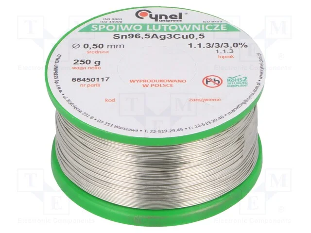 Arame de solda, Sn96,5Ag3Cu0,5, 500um, 250g, sem .