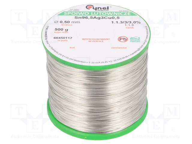 Arame de Solda, Sn96,5ag3cu0,5, 500um, 500g, Sem Chumbo, Bobina