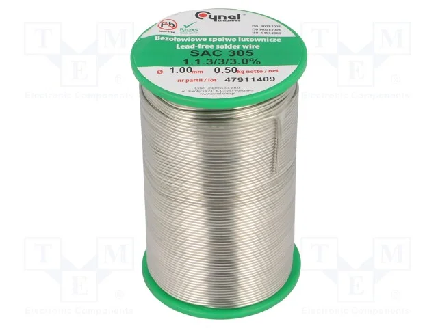 Arame de solda, Sn96,5Ag3Cu0,5, 1mm, 500g, sem ch.