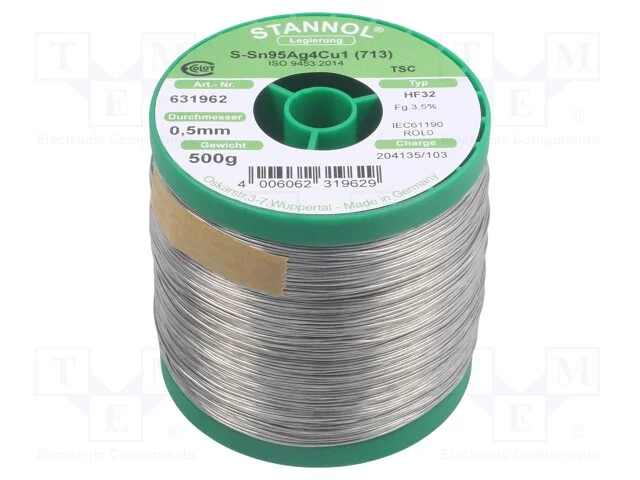 Arame de solda, Sn95,5Ag3,8Cu0,7, 0,5mm, 0,5kg, s.
