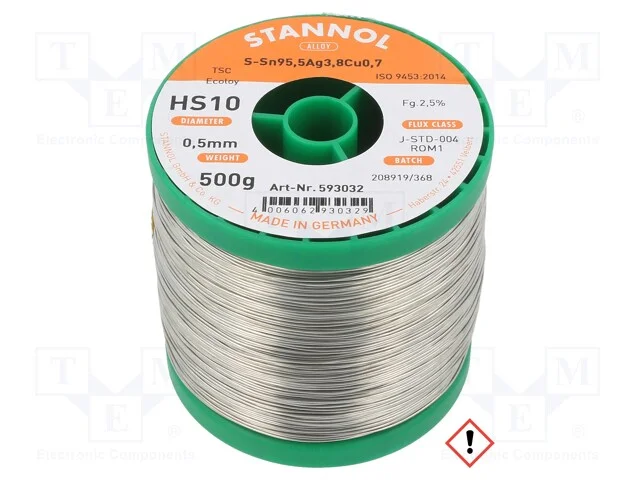 Arame de solda, Sn95,5Ag3,8Cu0,7, 0,5mm, 0,5kg, s.